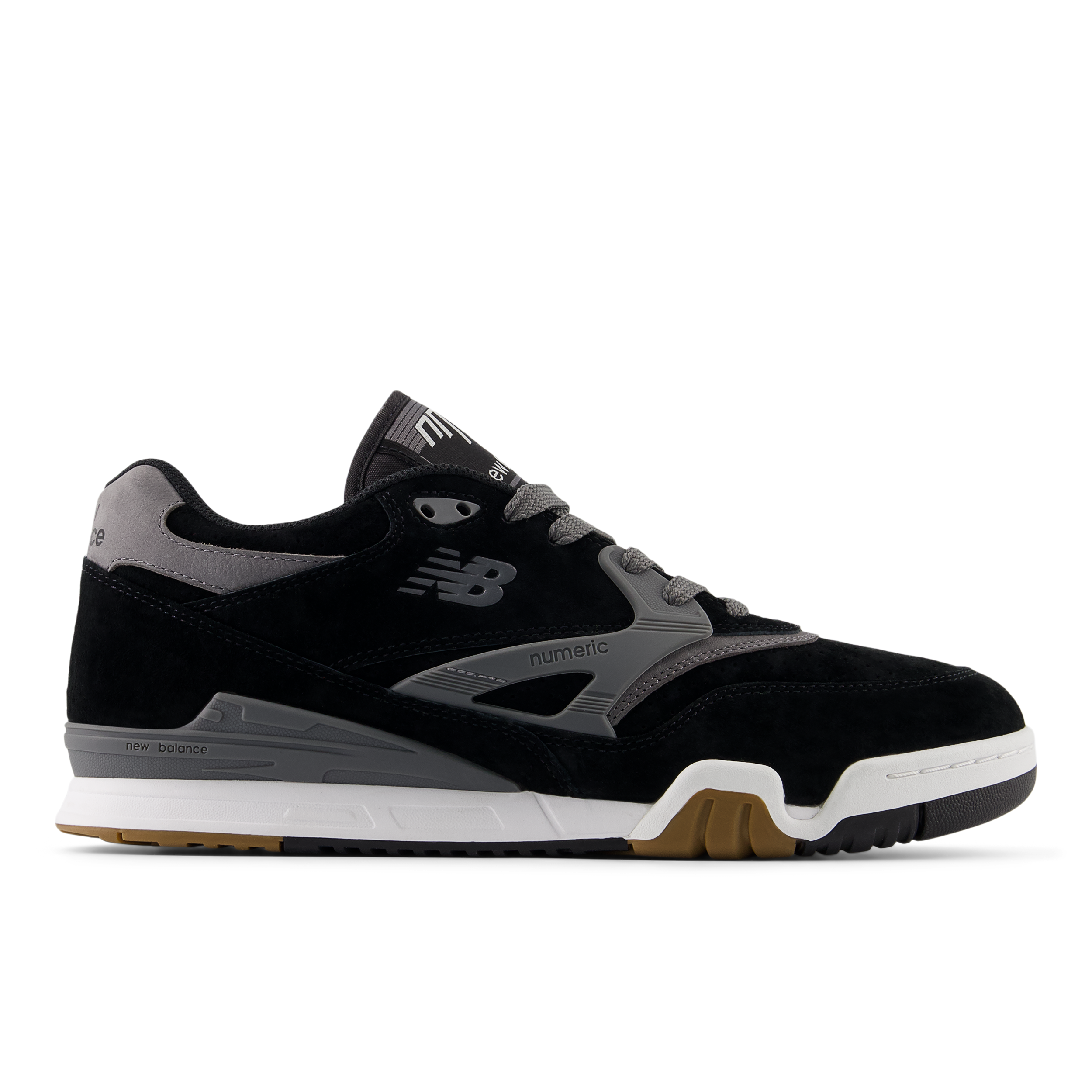 Black and gray sneaker with white sole on a white background