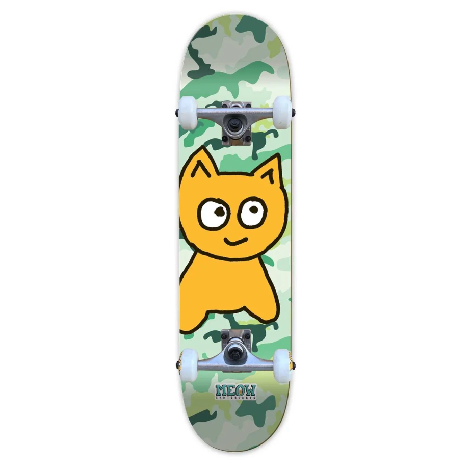 Meow Big Cat Green Camo Skateboard Complete